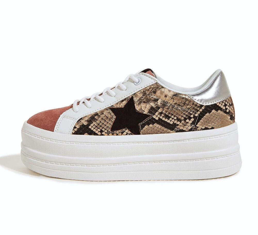 BELOS FASHION PLATFORM WOMEN SNEAKERS FAUX SUEDE STARS HOLOGRAPHIC RAINBOW WALKI
